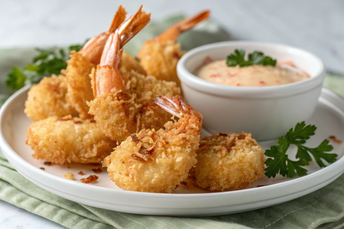 Naturally cooked frozen coconut shrimp on a plate.