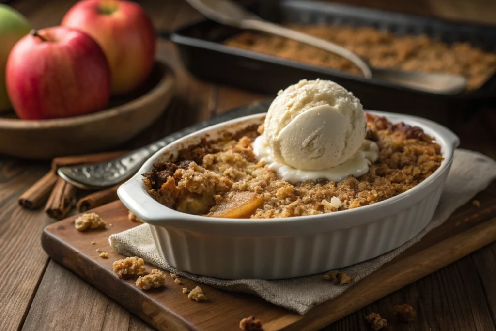 Apple crisp and apple crumble side by side.