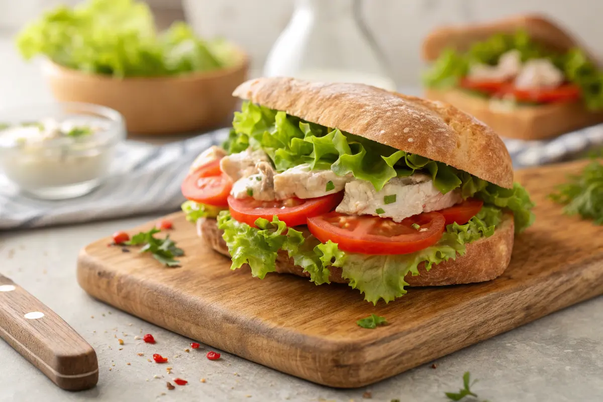 Chicken salad with fresh vegetables.