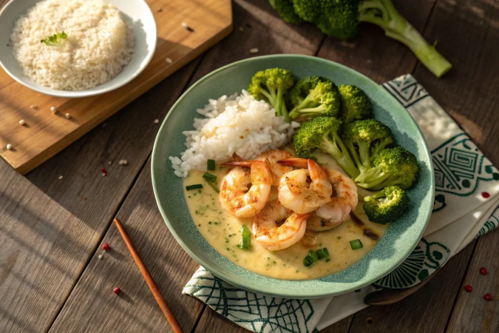 Naturally Creamy Coconut Shrimp, plated and ready to serve