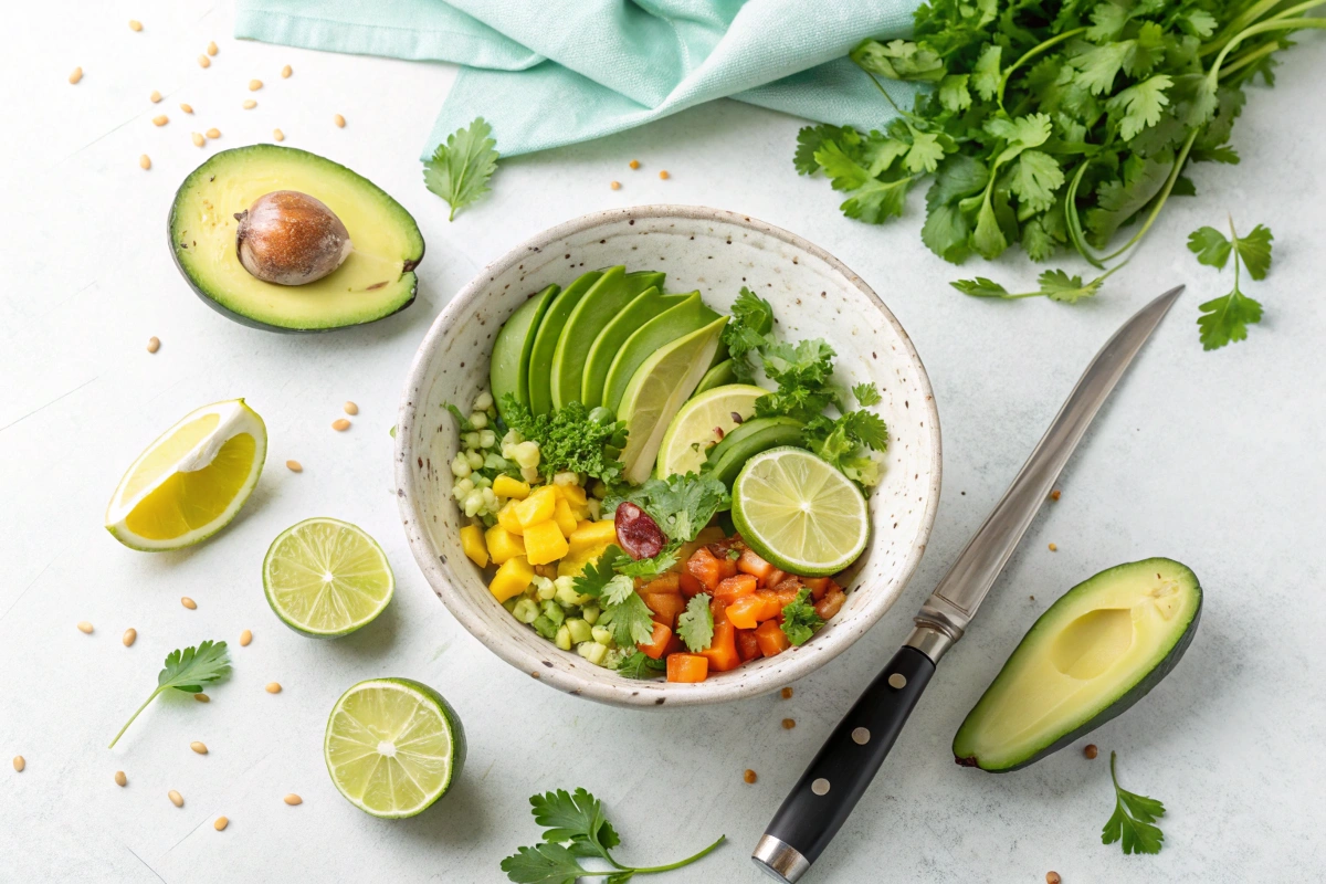 Freshly made guacamole dip in a rustic bowl.