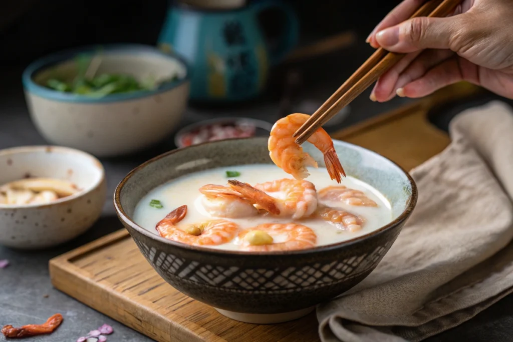 Shrimp soaking naturally in milk before frying.