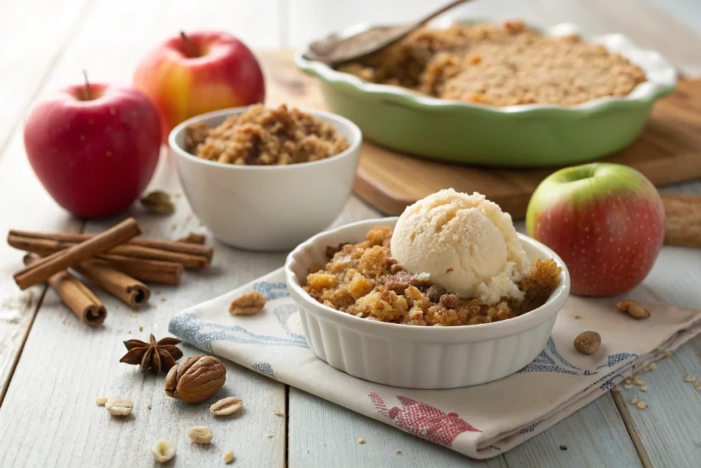 Apple crumble with a crumbly topping