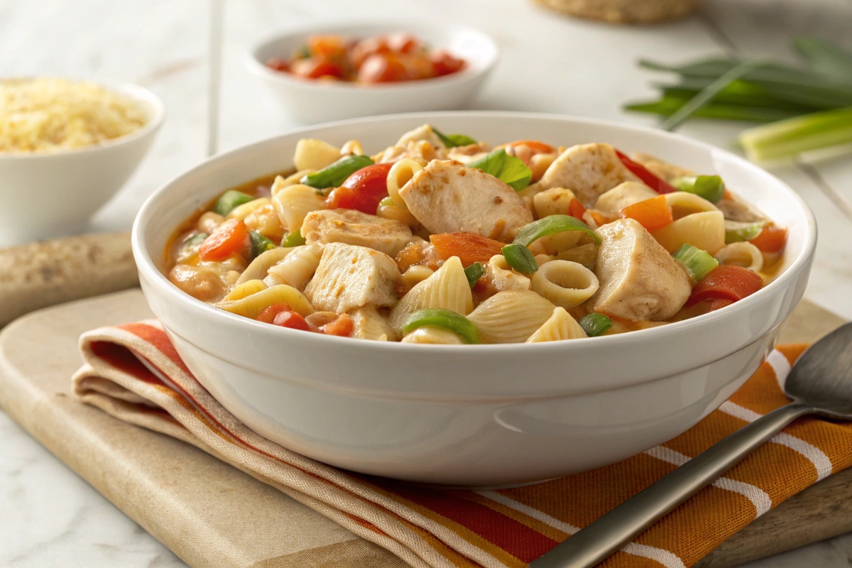 The naturally delicious chicken pasta fazool.