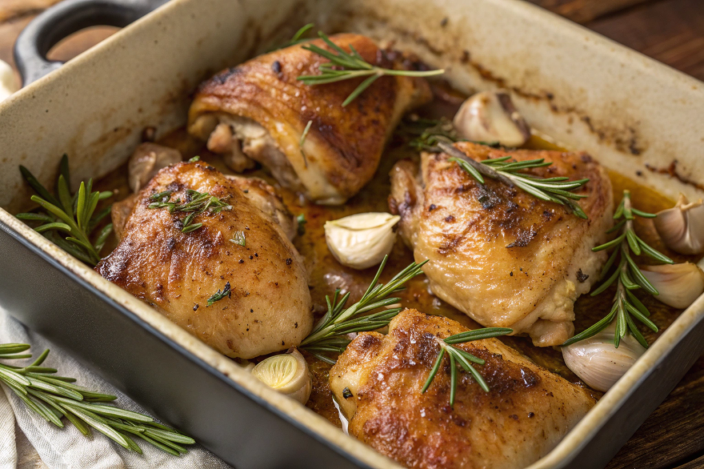 Naturally flavored roasted garlic and herb chicken thighs