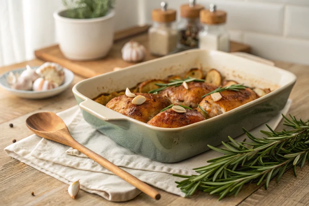 Naturally flavored roasted garlic and herb chicken thighs.