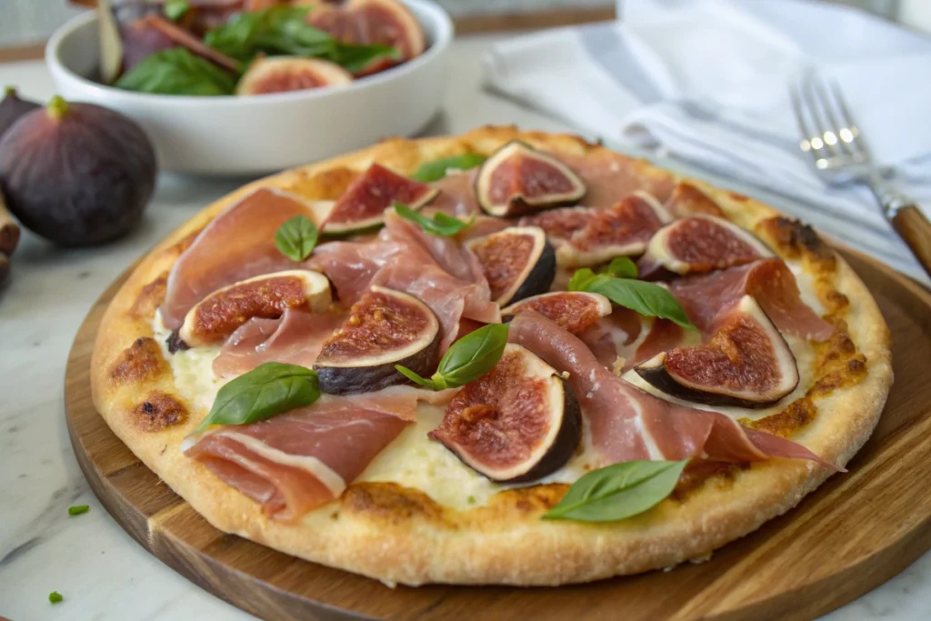  Delicious homemade Fig and Prosciutto Pizza.